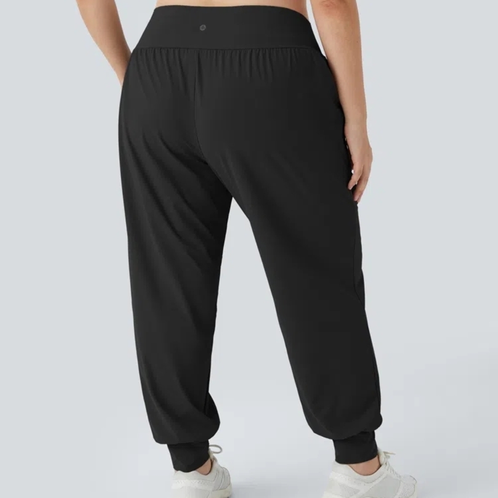 High Waisted Plain Pocket Yoga Plus Size Joggers - Picture 2 of 4